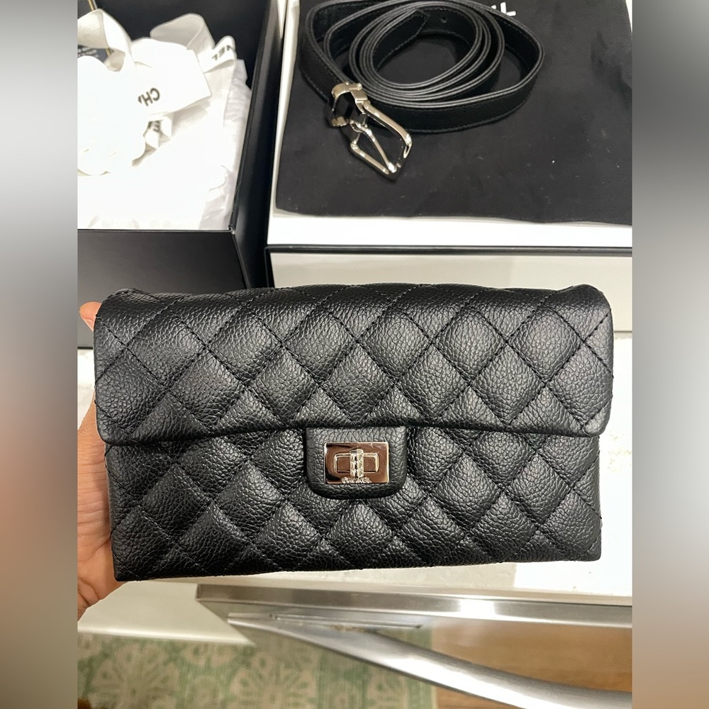 Chanel Uniform Chanel Waist Bag Matelasse 2.55 Black Fanny Bag
